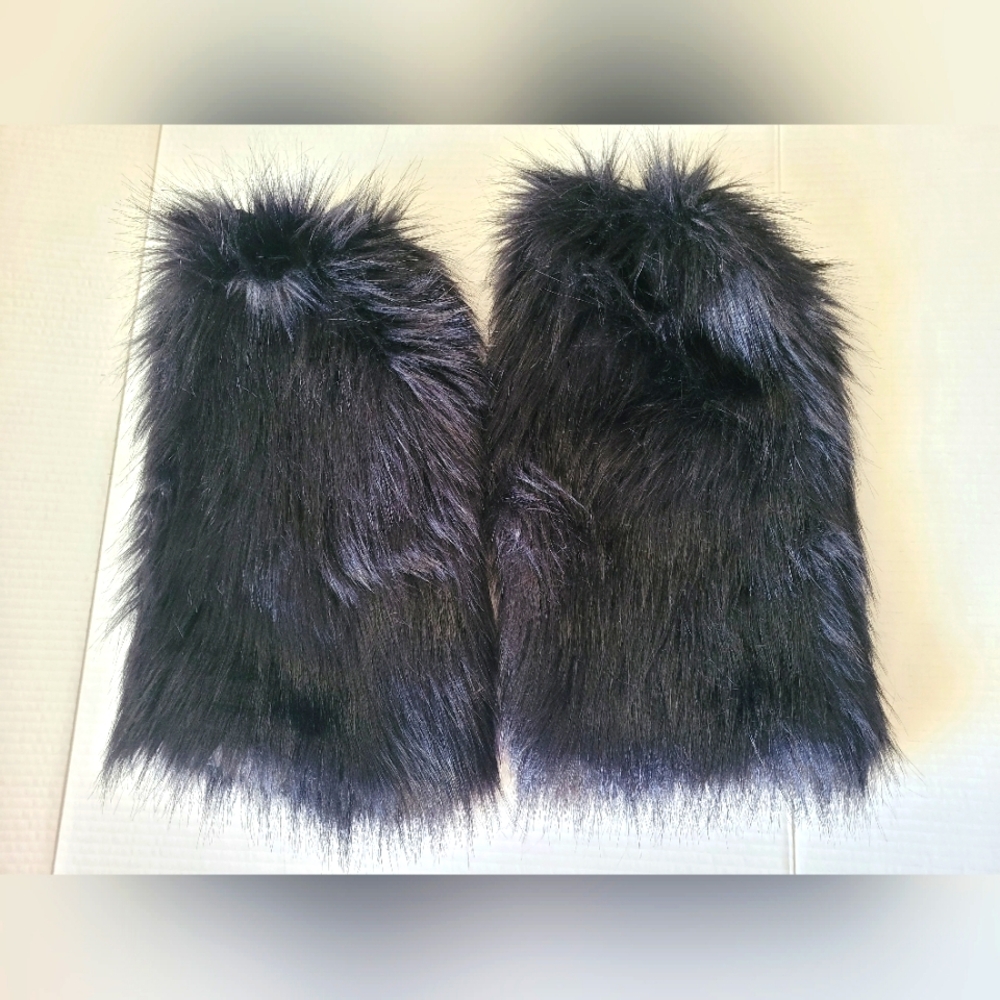 Black Faux Fur Leg Warmers